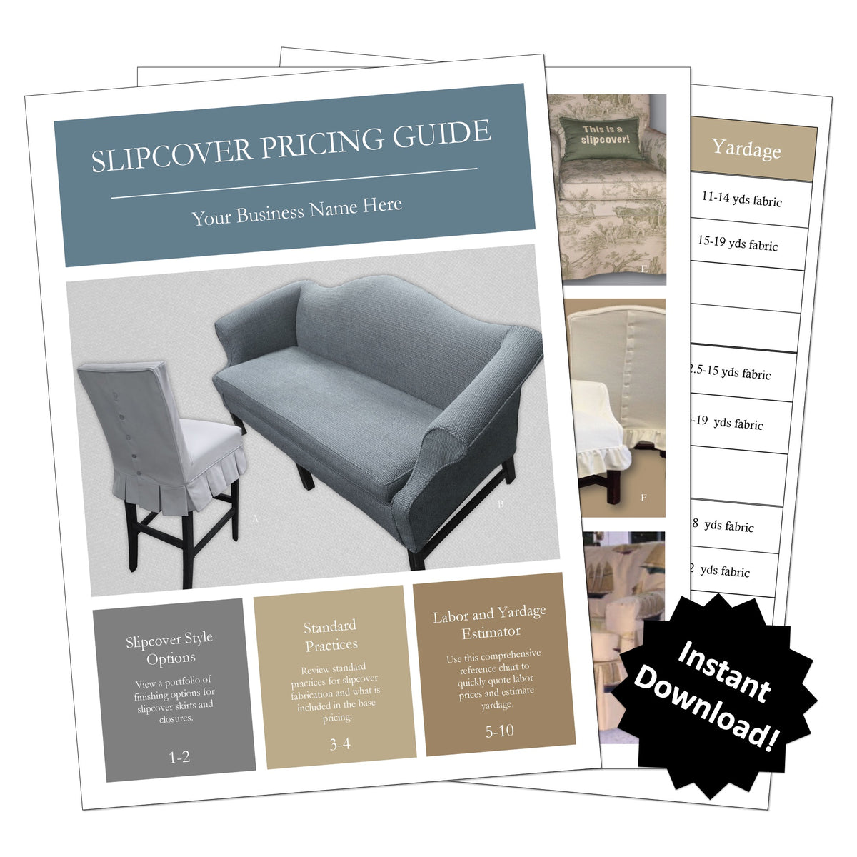 Slipcover Pricing Guide & Yardage Estimator Workroom Marketplace