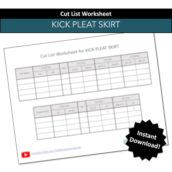 Cut List Worksheet for KICK PLEAT SKIRT